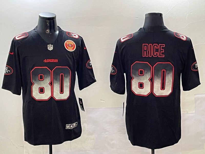 Men San Francisco 49ers #80 Rice Black Nike Smoke Fashion 2024 Limited NFL Jersey style 1